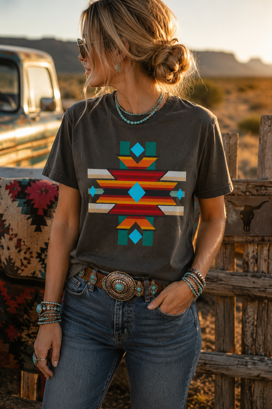 Turquoise Cross Western Graphic Tee