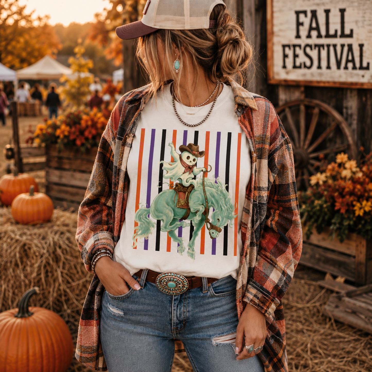 Ghost Rider Bronc Tee | Halloween Western Graphic Shirt