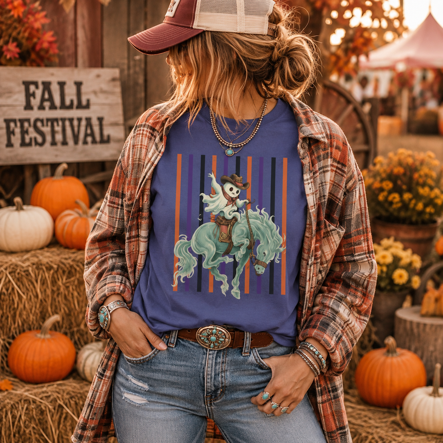 Ghost Rider Bronc Tee | Halloween Western Graphic Shirt