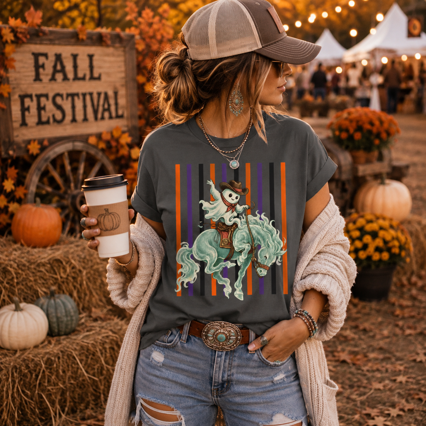 Ghost Rider Bronc Tee | Halloween Western Graphic Shirt