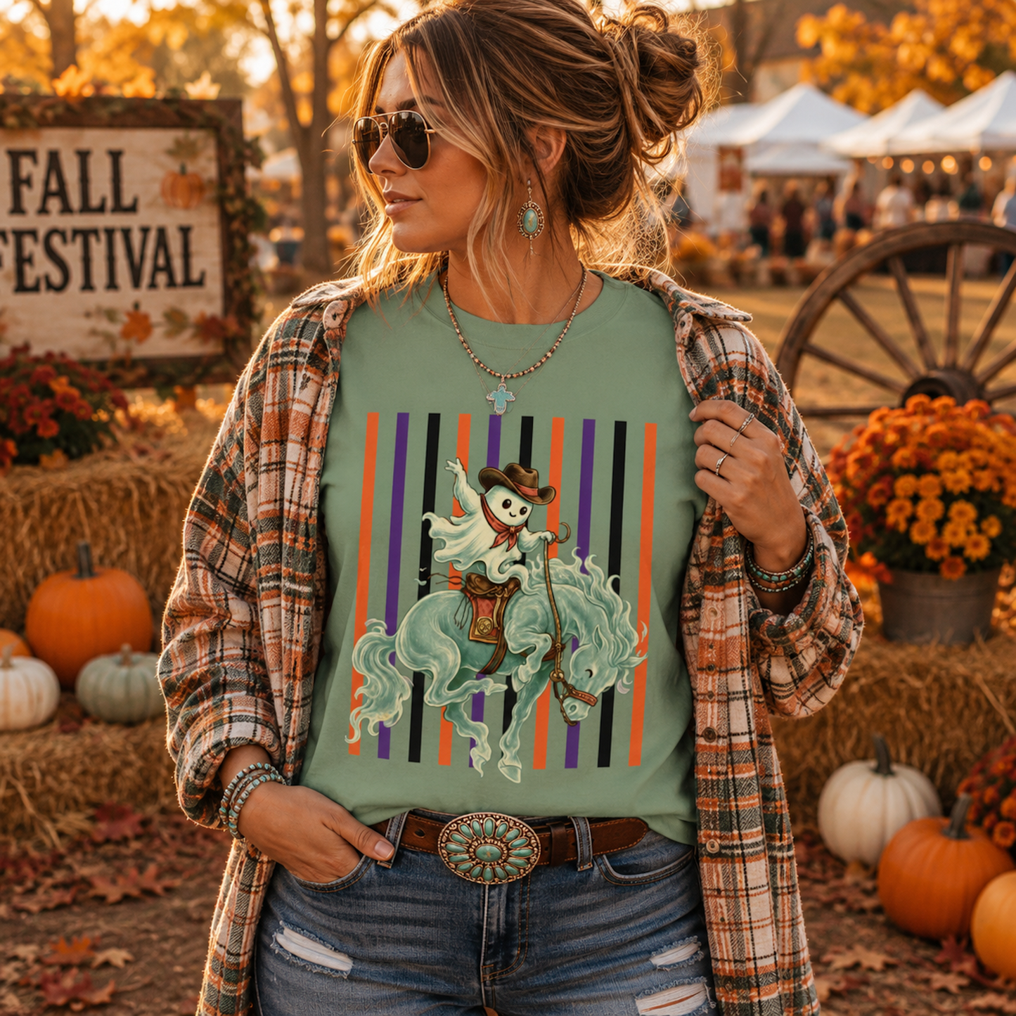 Ghost Rider Bronc Tee | Halloween Western Graphic Shirt