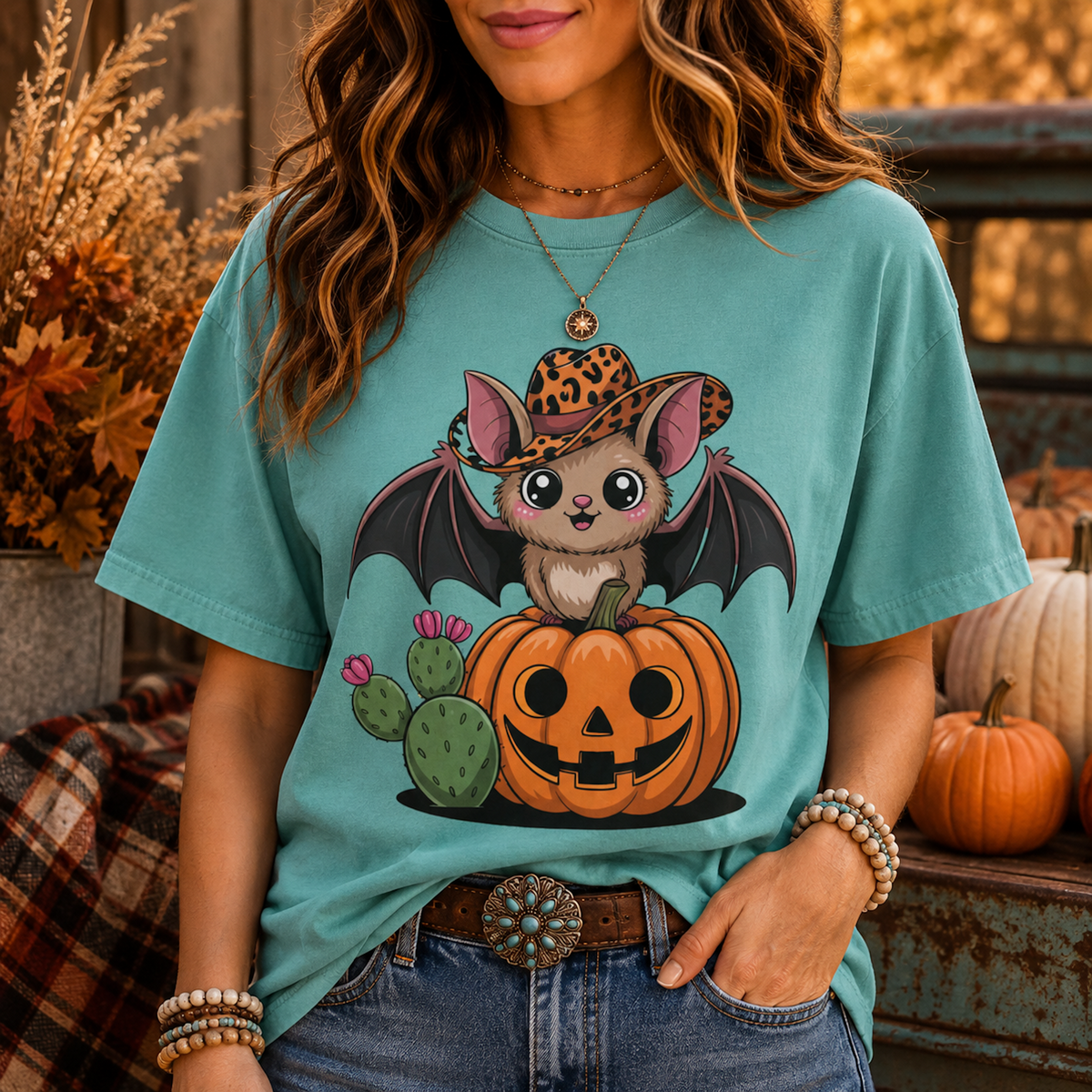 Cowboy Bat T-Shirt | Cute Western Halloween Bat Comfort Colors® Tee
