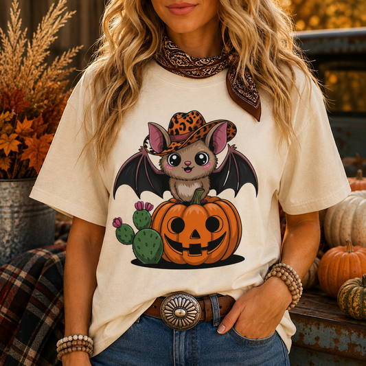 Cowboy Bat T-Shirt | Cute Western Halloween Bat Comfort Colors® Tee