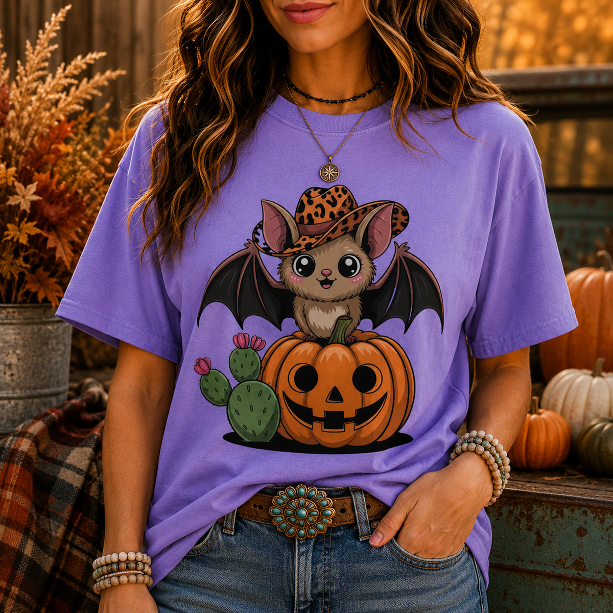 Cowboy Bat T-Shirt | Cute Western Halloween Bat Comfort Colors® Tee