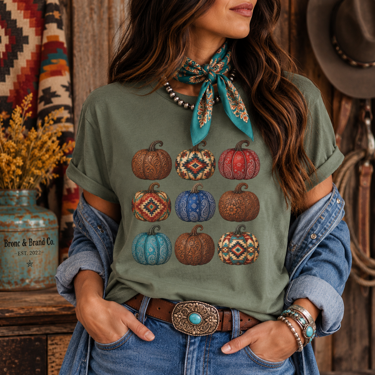 Western Patchwork Pumpkin Tee | Boho Fall Comfort Colors® Shirt