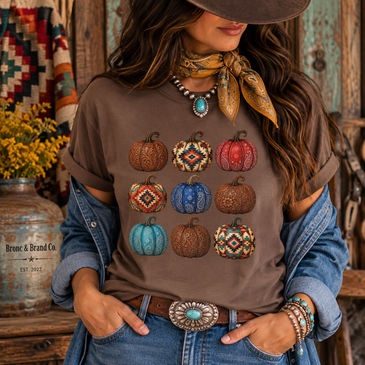 Western Patchwork Pumpkin Tee | Boho Fall Comfort Colors® Shirt