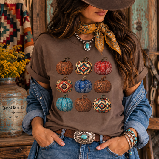 Western Patchwork Pumpkin Tee | Boho Fall Comfort Colors® Shirt