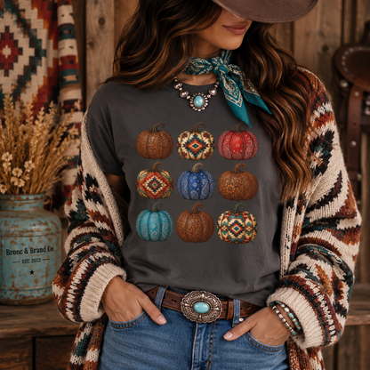 Western Patchwork Pumpkin Tee | Boho Fall Comfort Colors® Shirt