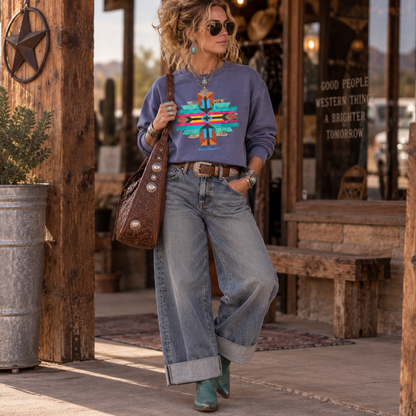 Boho Cross Western Graphic Sweatshirt Mid Length Sweatshirt