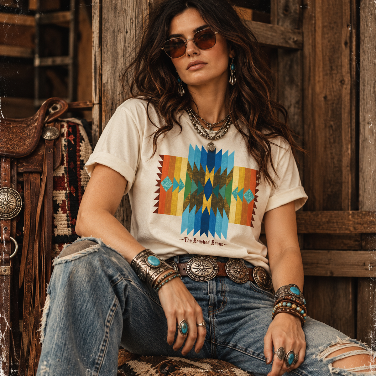 Painted Mesa Cross  Southwestern Geometric Graphic Tee