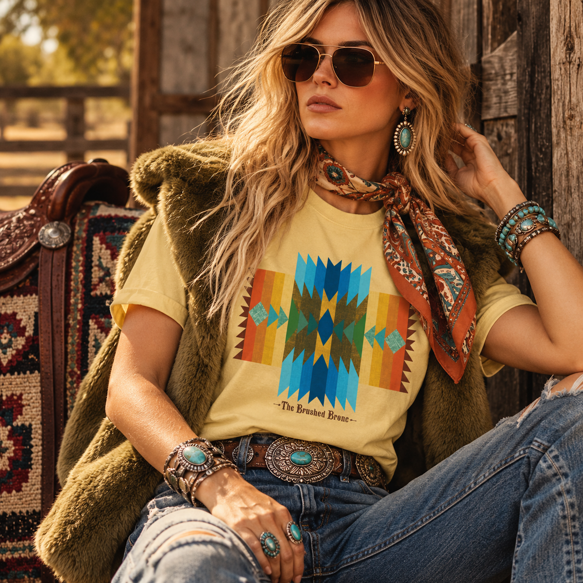 Painted Mesa Cross  Southwestern Geometric Graphic Tee