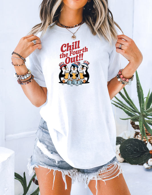 Chill the Fourth Out Patriotic Penguin Tee