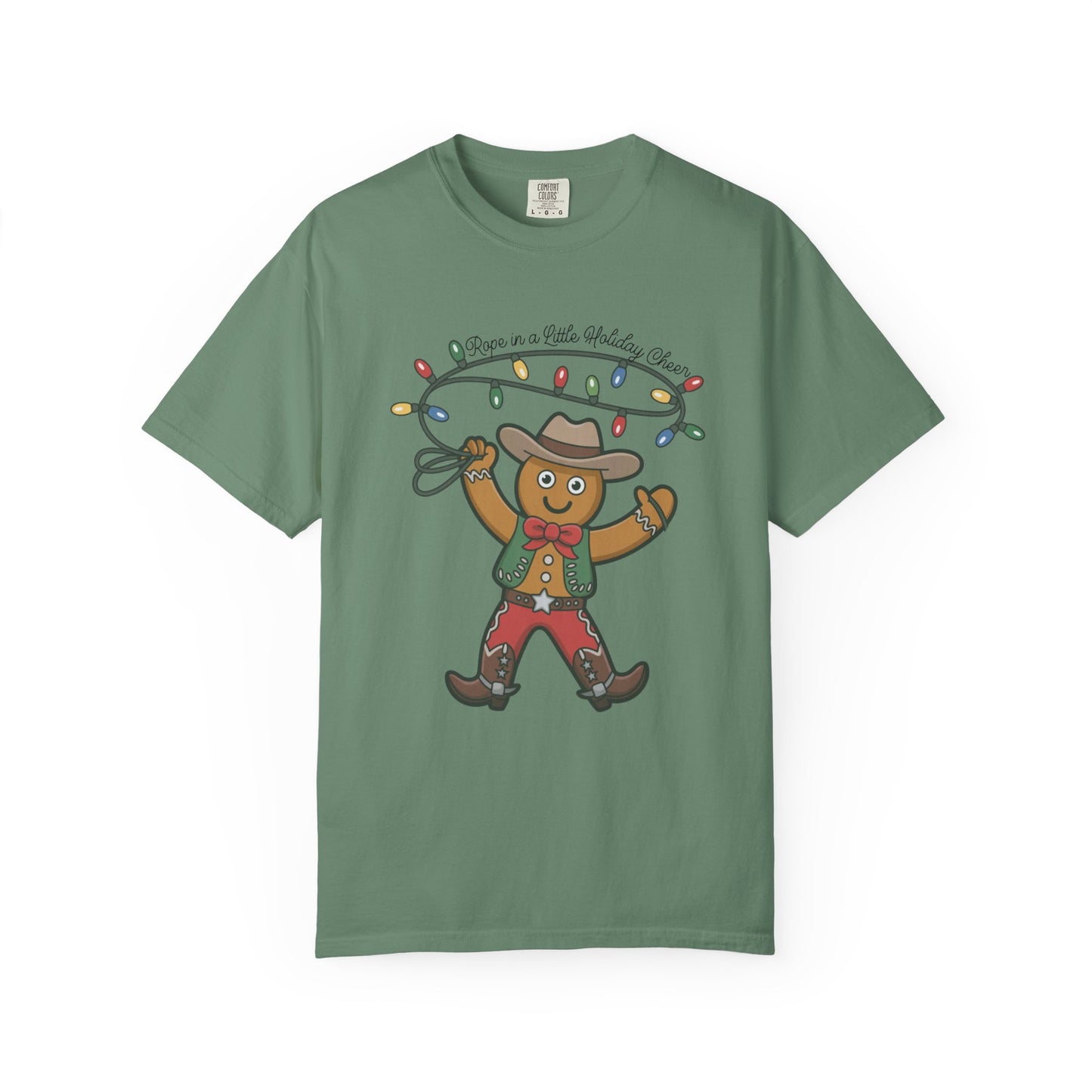 Cowboy Gingerbread Western Christmas T-Shirt – Rustic Country Holiday Tee with Lasso Lights & Rodeo Charm