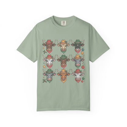 3×3 Grid Christmas Longhorn T-Shirt – Western Holiday Style