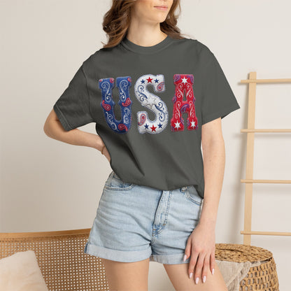 USA Paisley Patriotic Tee | Comfort Colors Western Graphic Shirt