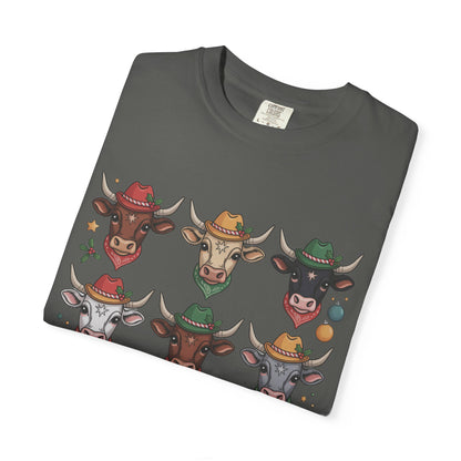 3×3 Grid Christmas Longhorn T-Shirt – Western Holiday Style