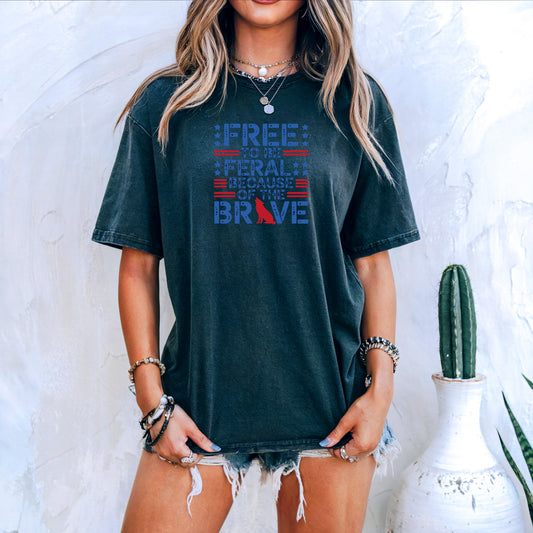 Free to Be Feral Patriotic Wolf Tee