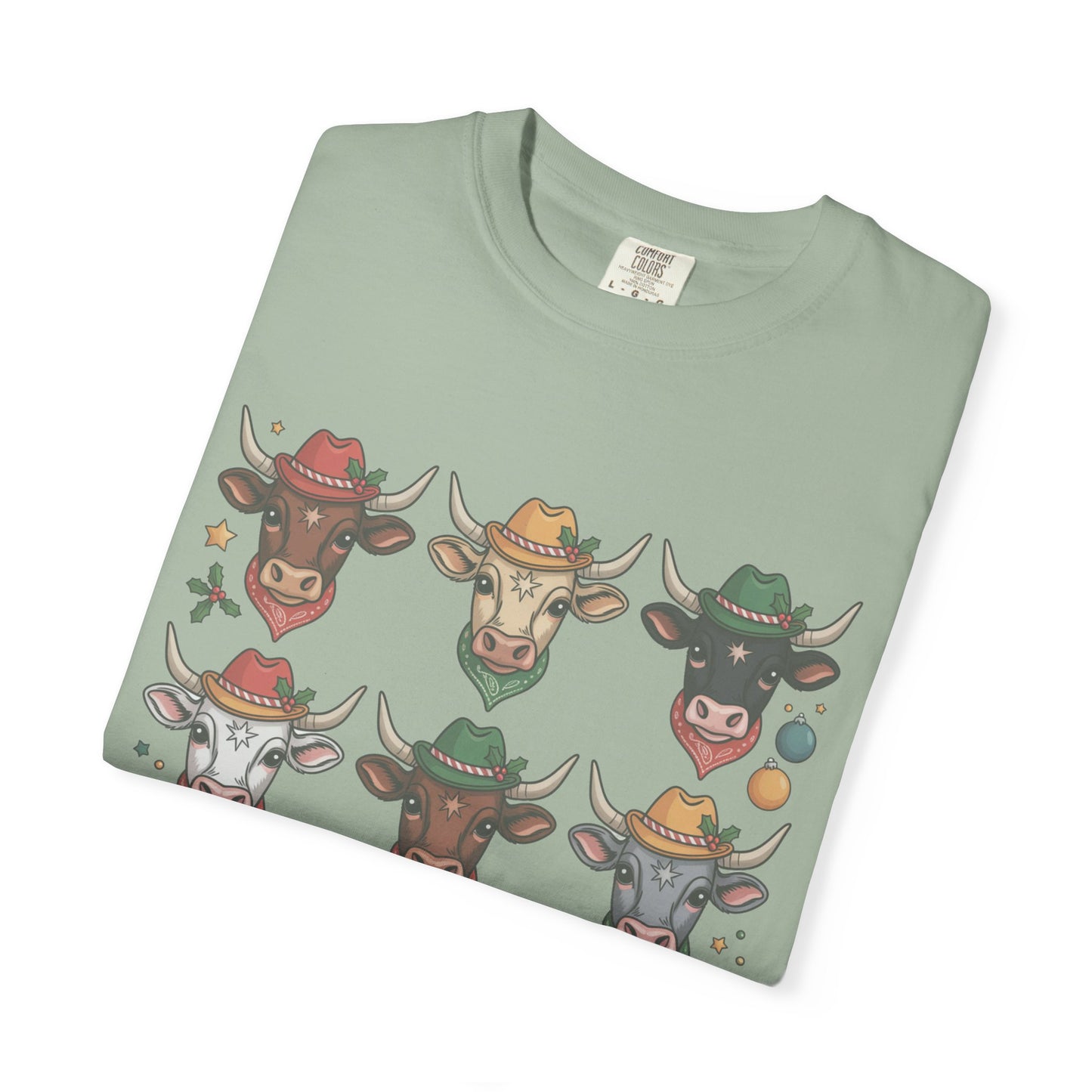 3×3 Grid Christmas Longhorn T-Shirt – Western Holiday Style
