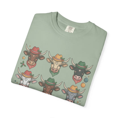 3×3 Grid Christmas Longhorn T-Shirt – Western Holiday Style