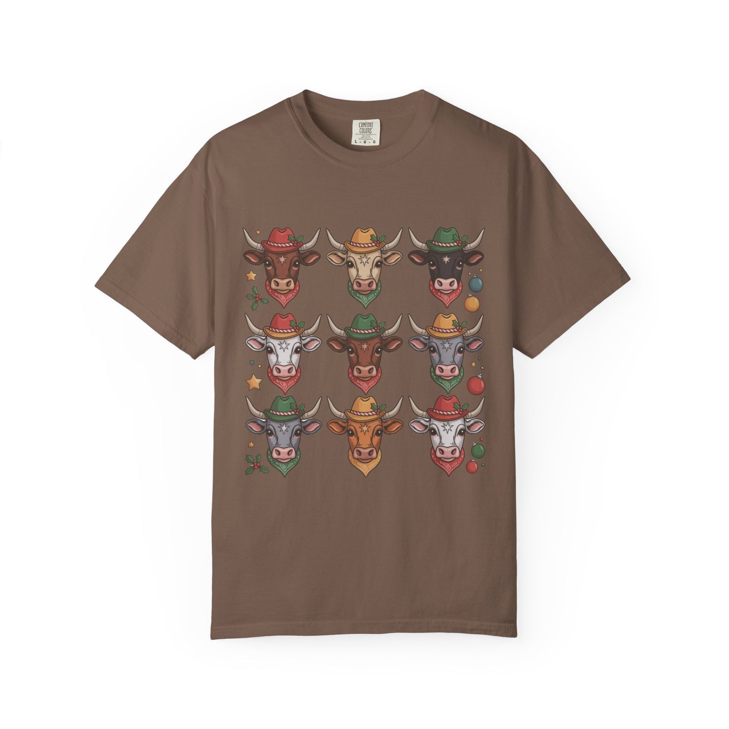 3×3 Grid Christmas Longhorn T-Shirt – Western Holiday Style