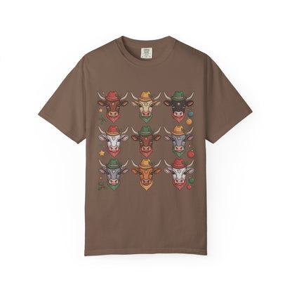 3×3 Grid Christmas Longhorn T-Shirt – Western Holiday Style