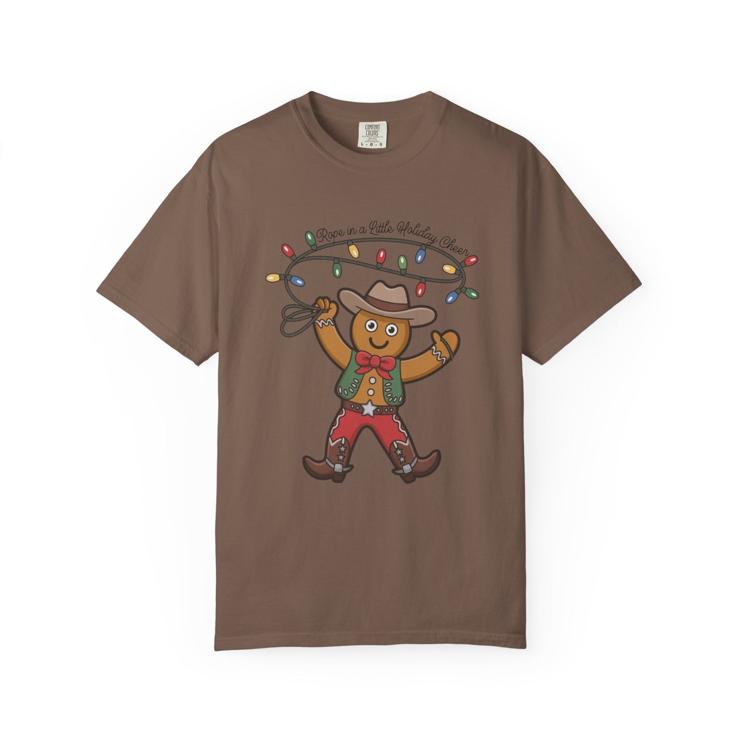 Cowboy Gingerbread Western Christmas T-Shirt – Rustic Country Holiday Tee with Lasso Lights & Rodeo Charm