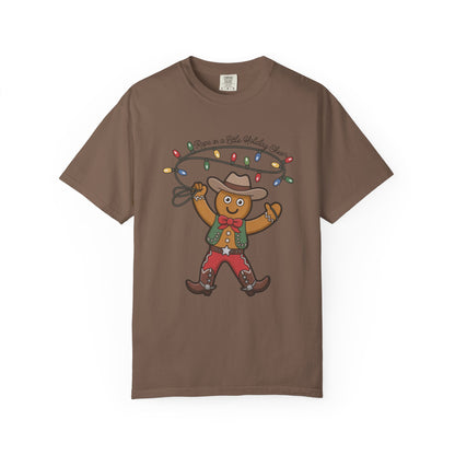 Cowboy Gingerbread Western Christmas T-Shirt – Rustic Country Holiday Tee with Lasso Lights & Rodeo Charm