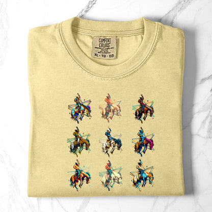 Bronc Grid Cowboy Tee laid flat in color butter