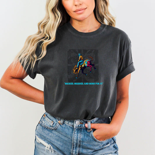Bruised Born & For It Western Tee  on model in color pepper