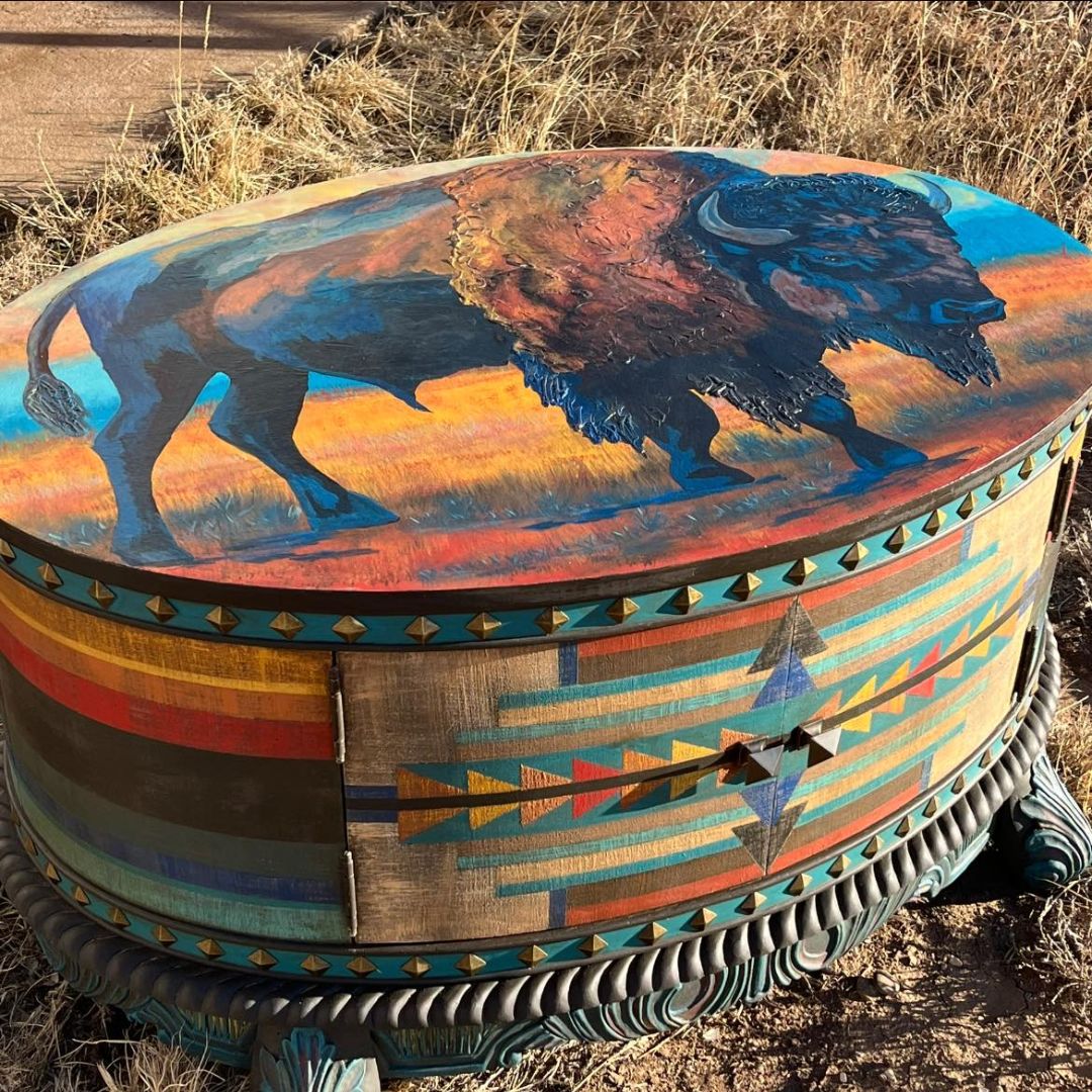 Buffalo oval table image the brished bronc