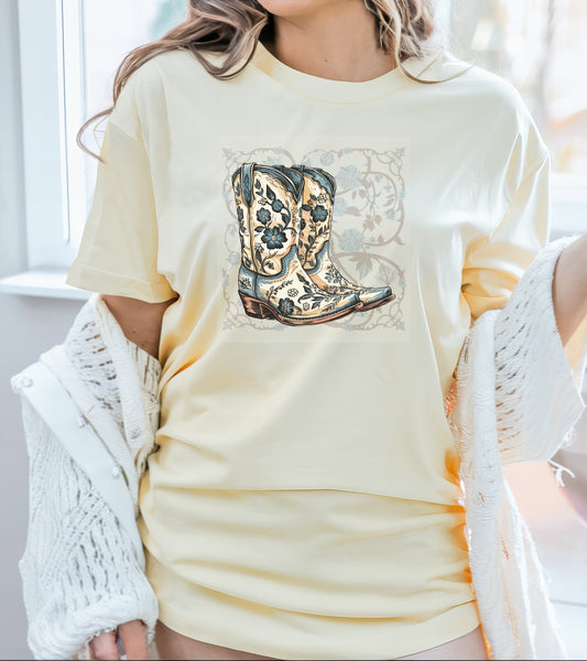 Floral Cowboy Boot T-Shirt – Western Charm Meets Everyday Comfort