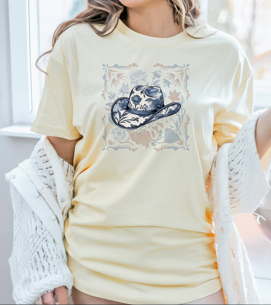 Floral Cowboy Hat Tee – Western Charm with a Feminine Touch