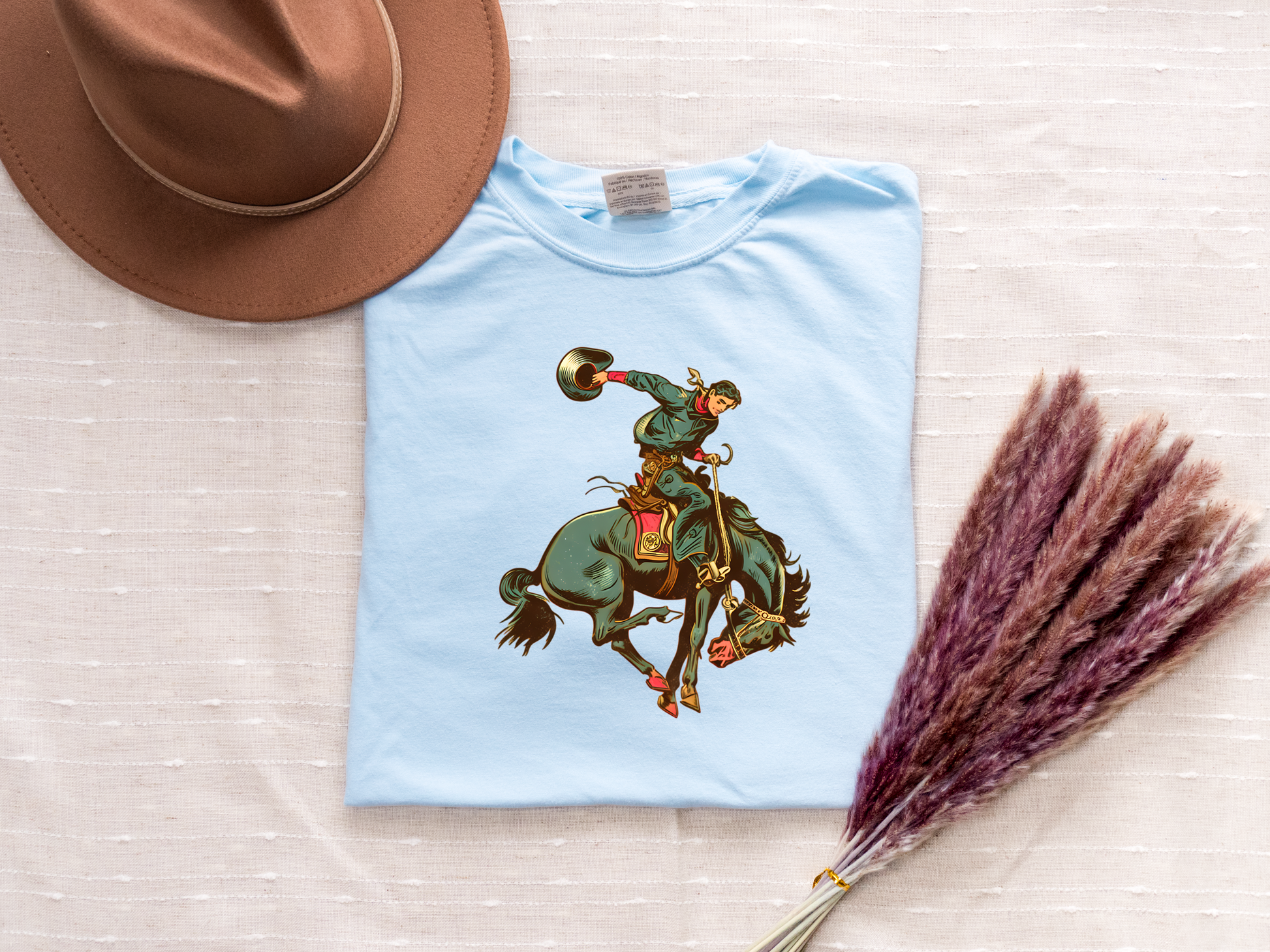 bucking bronc chambray tee folded flat