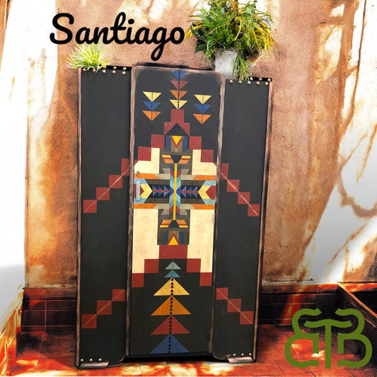 Santiago-Southwestern Armoire – Hand-Painted Geometric Storage Cabinet