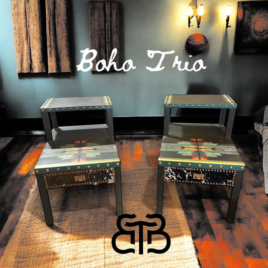 The BoHo Trio – Southwestern Table Set with Cowhide Accents