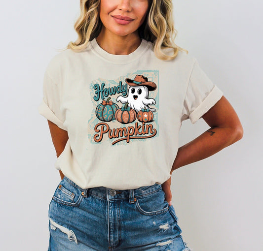 Howdy Pumpkin Ghost Cowboy Shirt | Western Halloween Comfort Colors® Tee