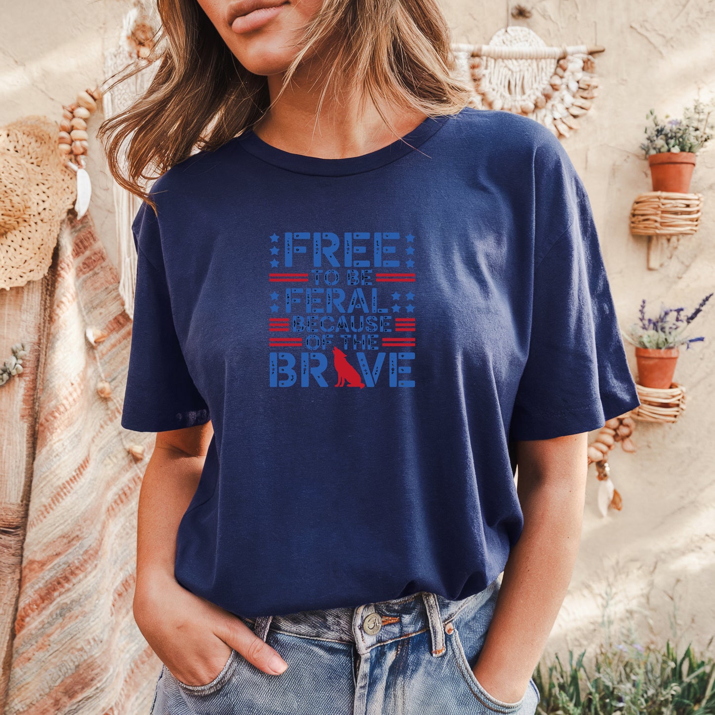 Free to Be Feral Patriotic Wolf Tee