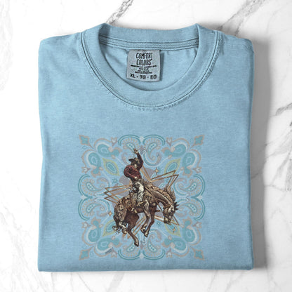 Rodeo spirit bronco tee folded in color chambray