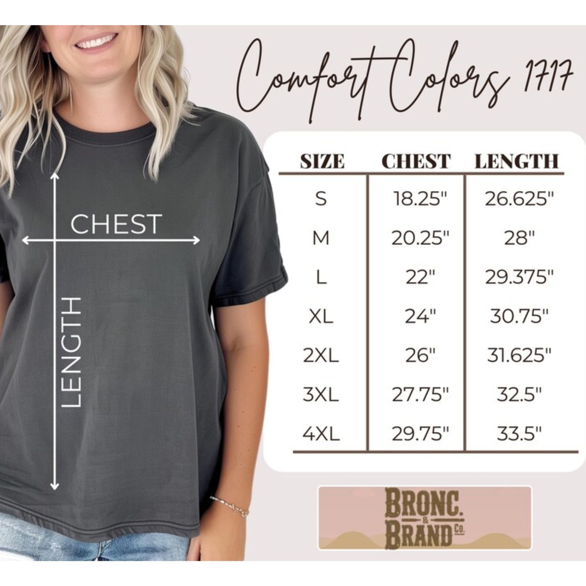 The Brushed Bronc Graphic Tees Size Chart