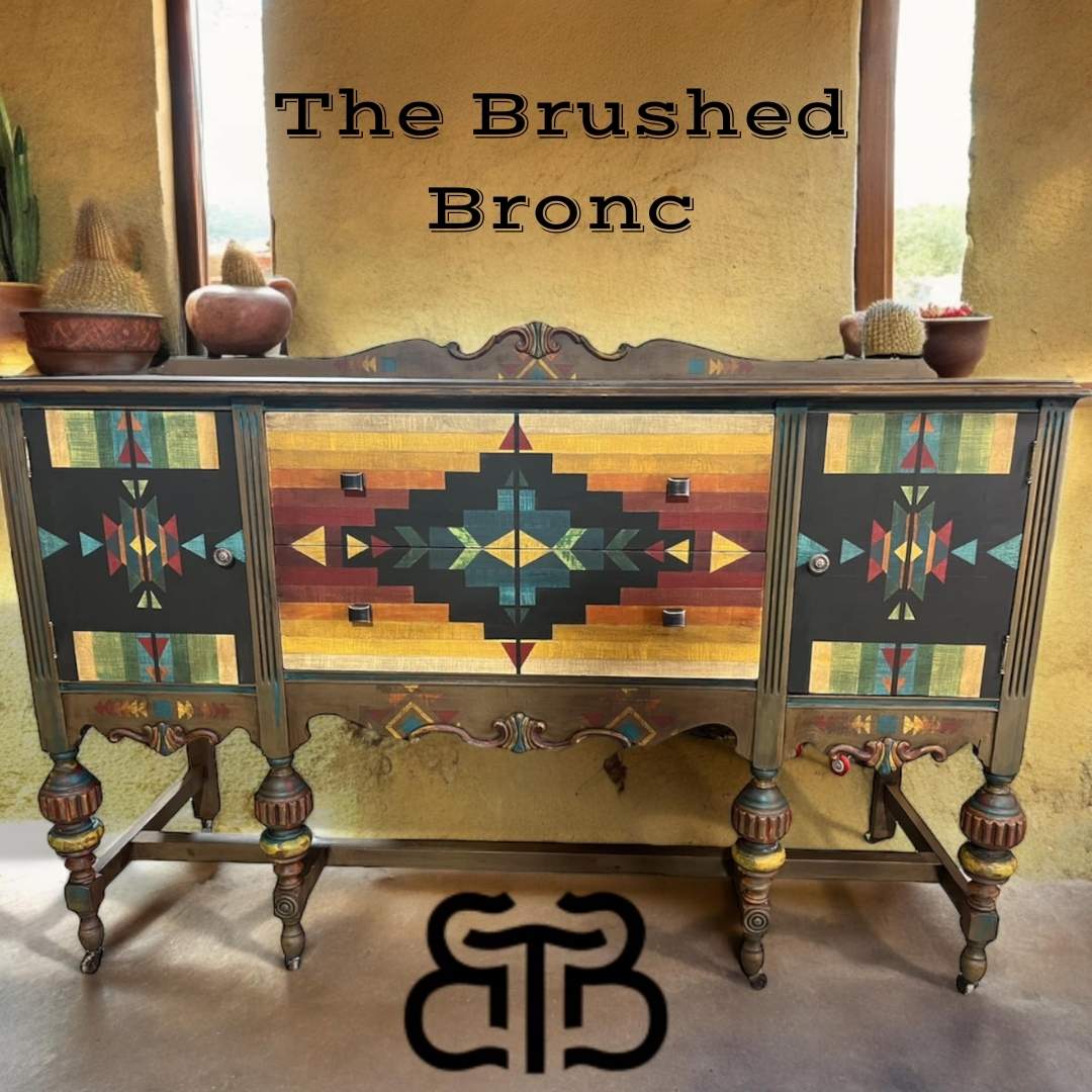 a hand painted piece by the brushed bronc