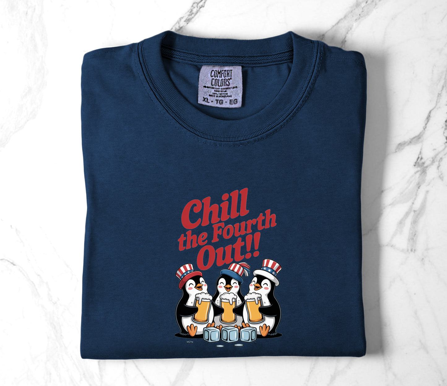 Chill the Fourth Out Patriotic Penguin Tee
