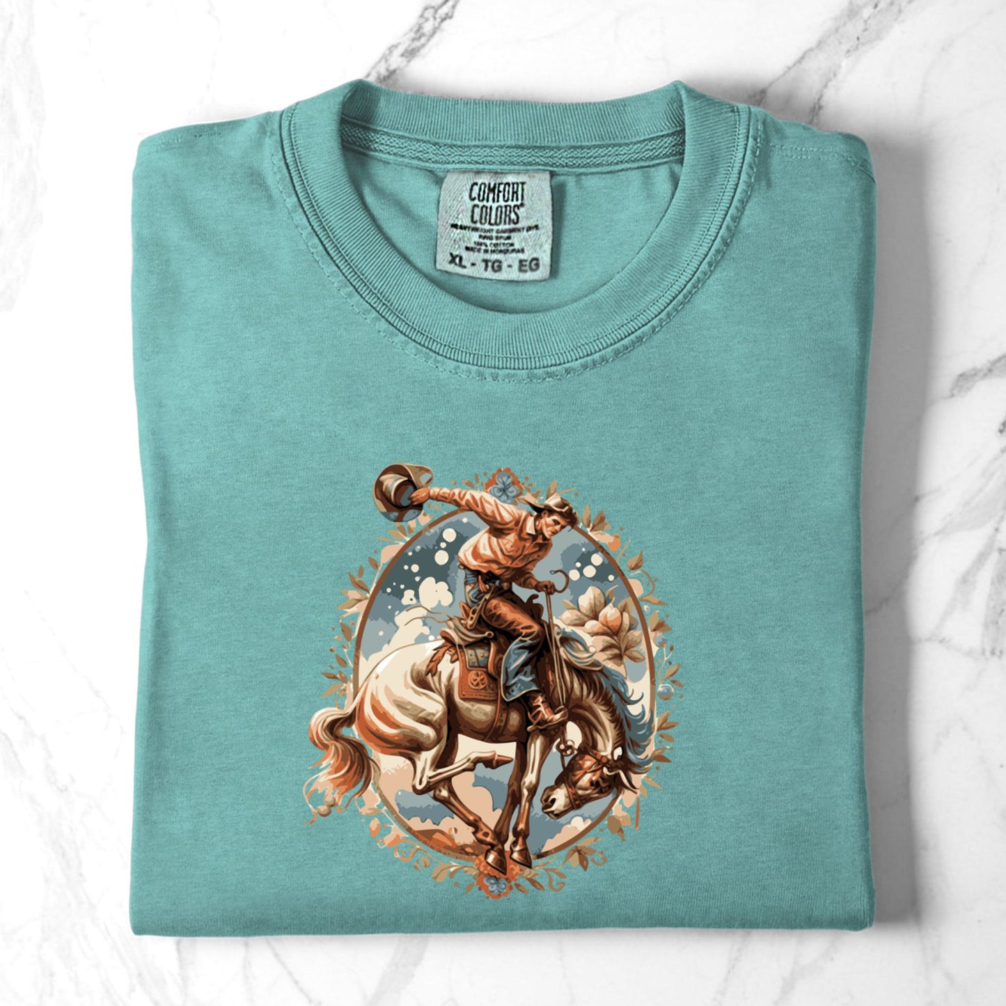 Vintage floral cowgirl tee folded in color chalky mint