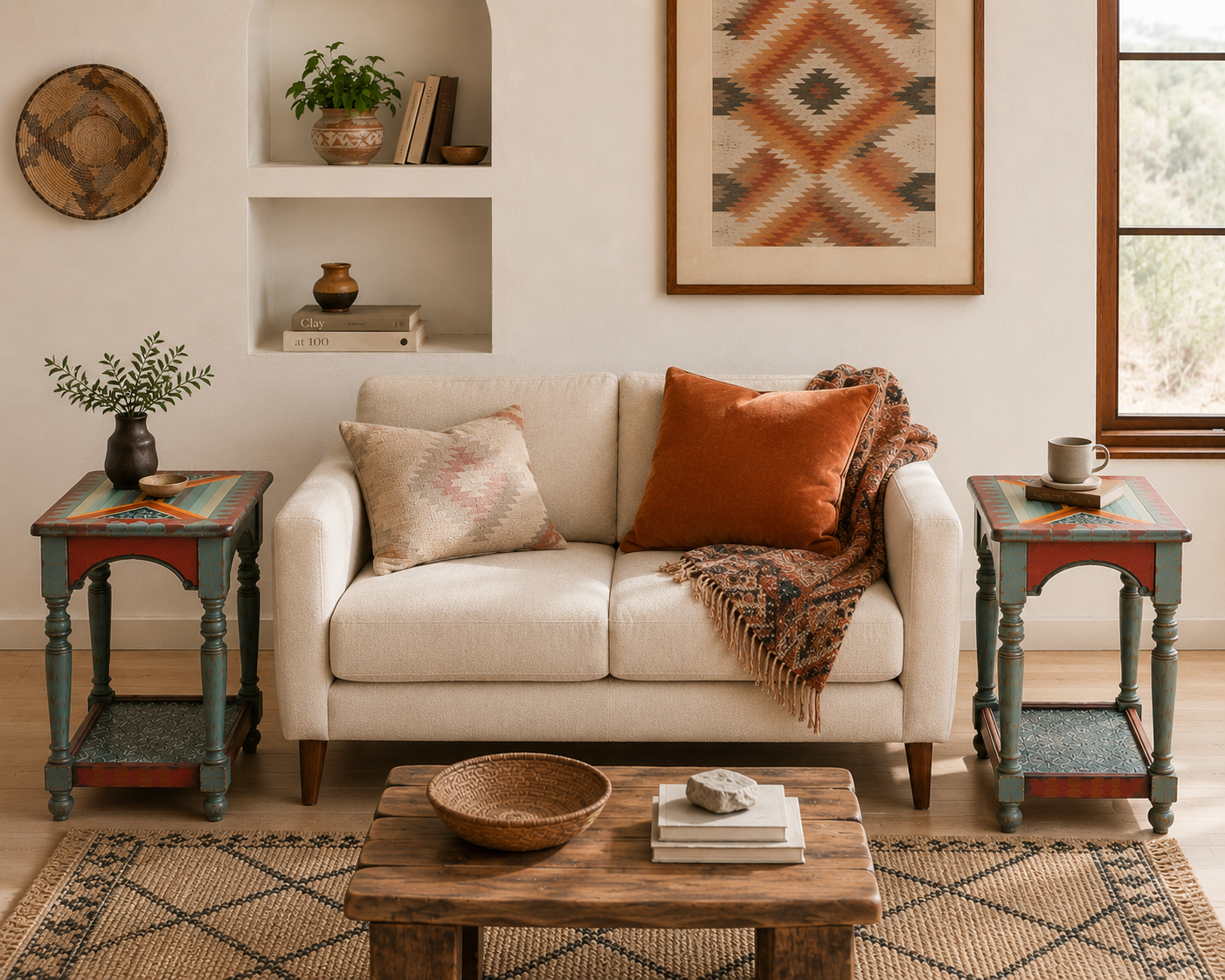 Dusk & Dawn Hand Painted Southwestern End Table Pair